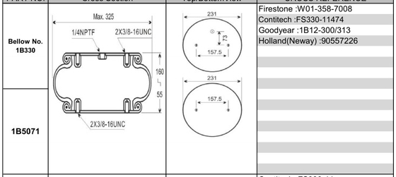 Soufflets industriels d'air d'airbag compliqué simple de Firestone W01-358-7008