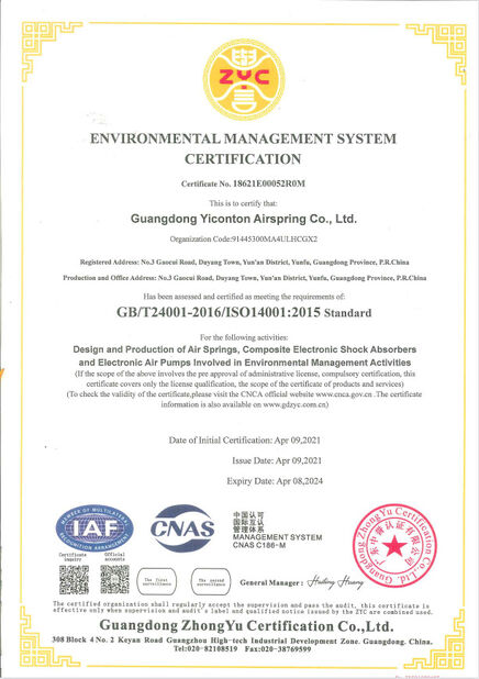 LA CHINE Yitao Air Spring Group certifications